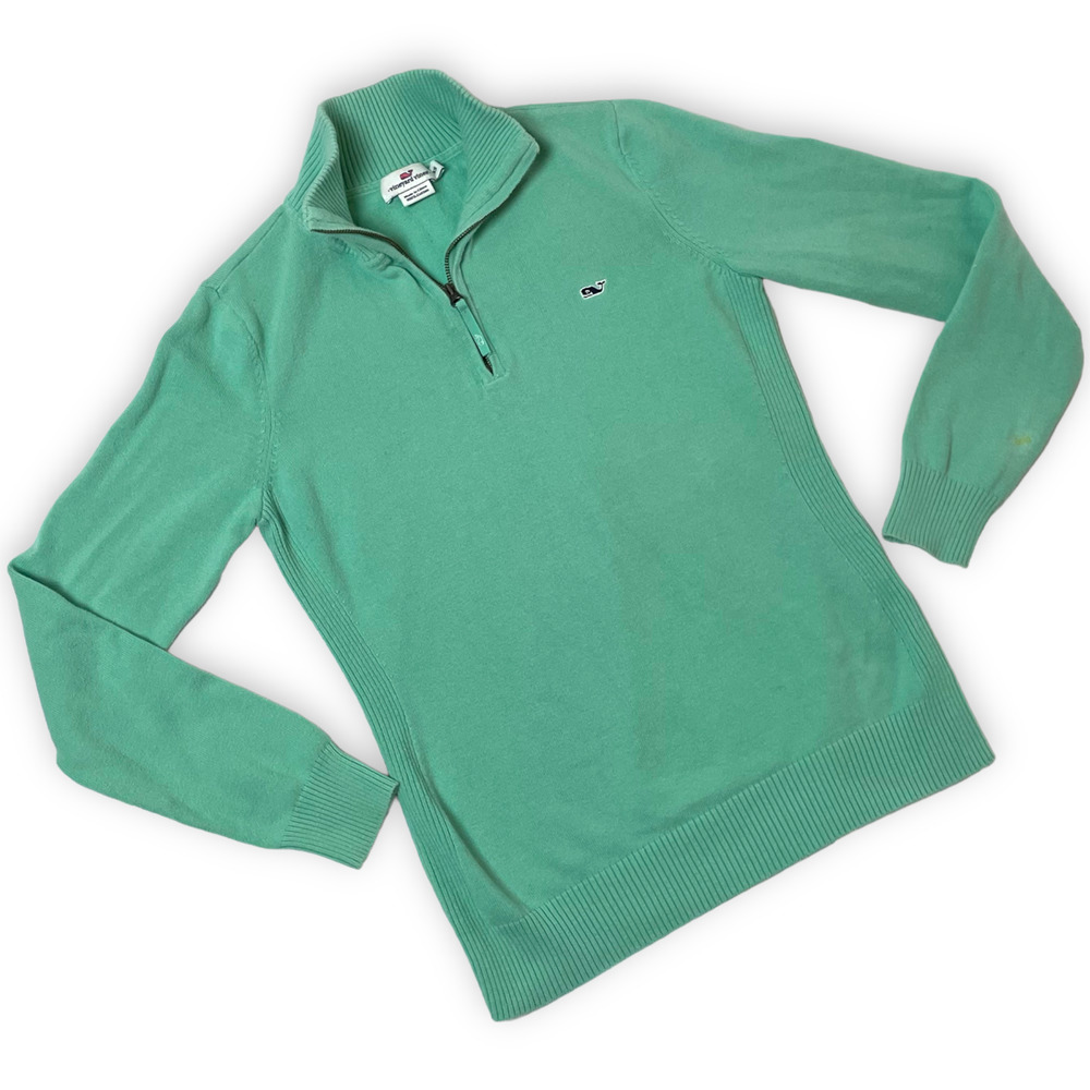 Vineyard Vines Women's Seafoam Green 1/4 Zip Collared Pullover Sweater Size XS